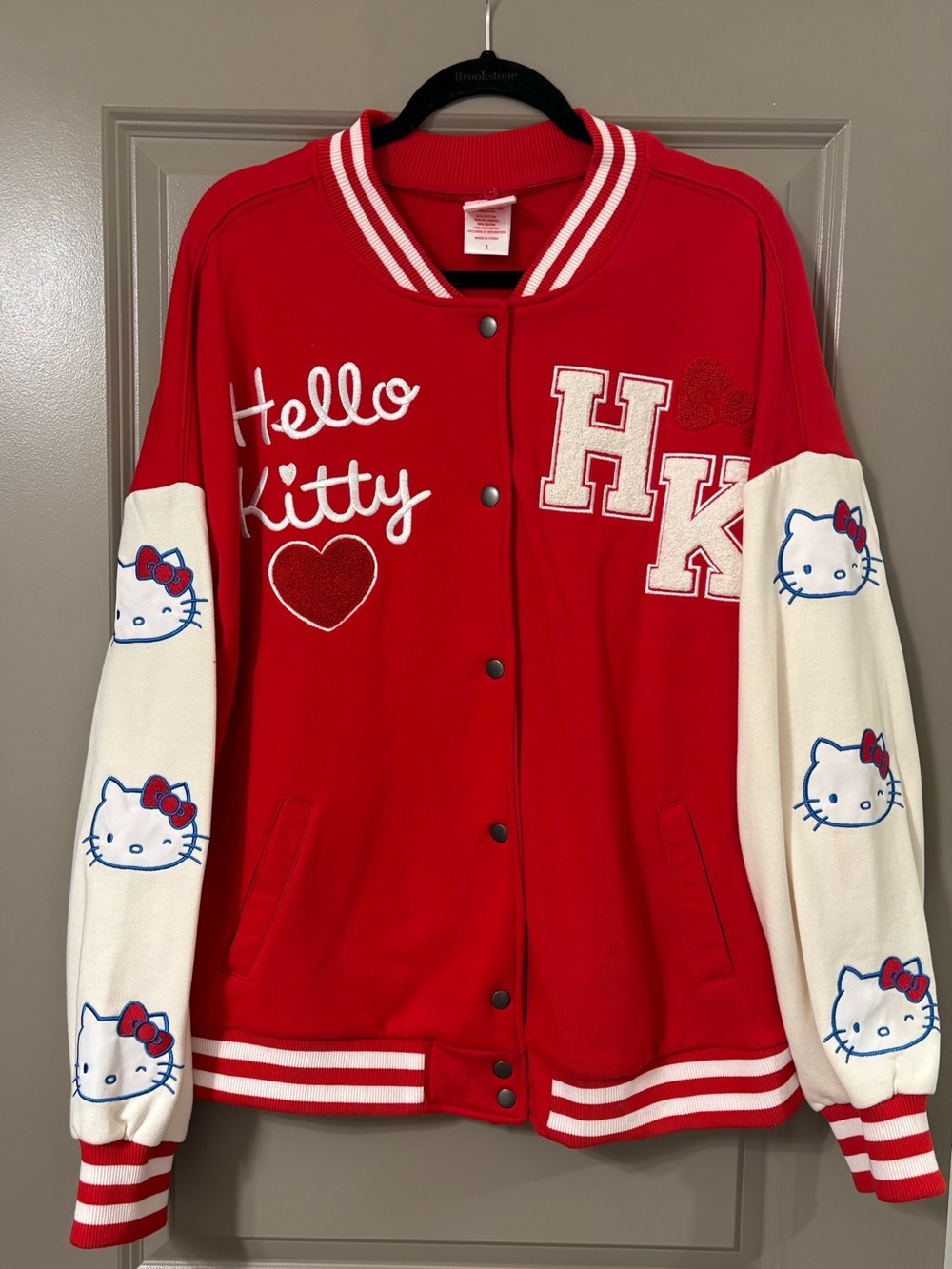Hello Kitty Red & Cream Embroidered Varsity Jacket